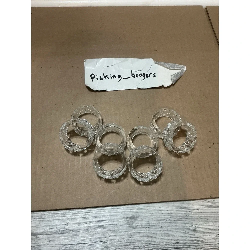 Vintage Napkin Rings Set of 8 Clear Diamond Cut Western Germany Mid Century